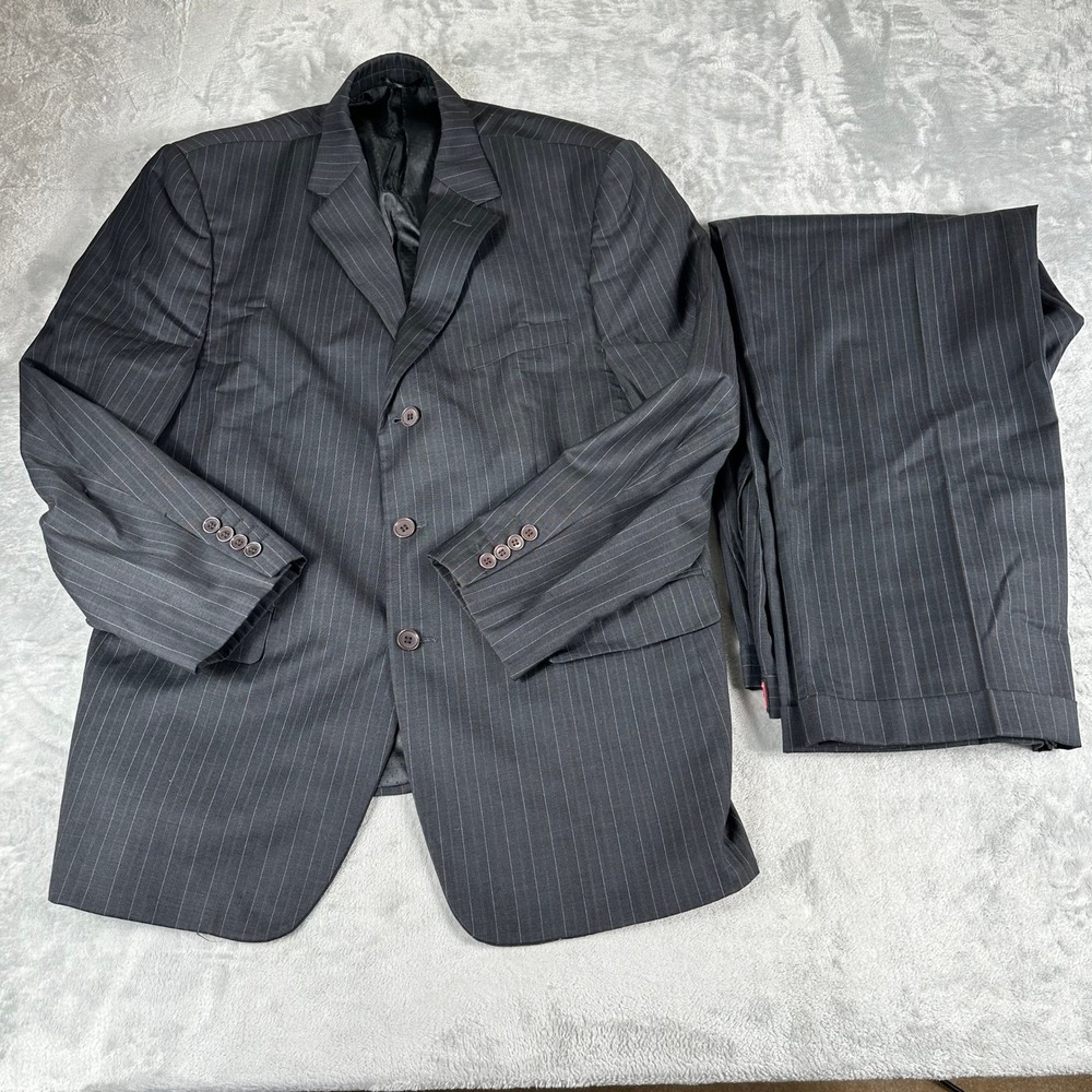 Mantoni Pinstripe Suit Sets Mens 46R Charcoal Grey Virgin Wool Super 140S Office